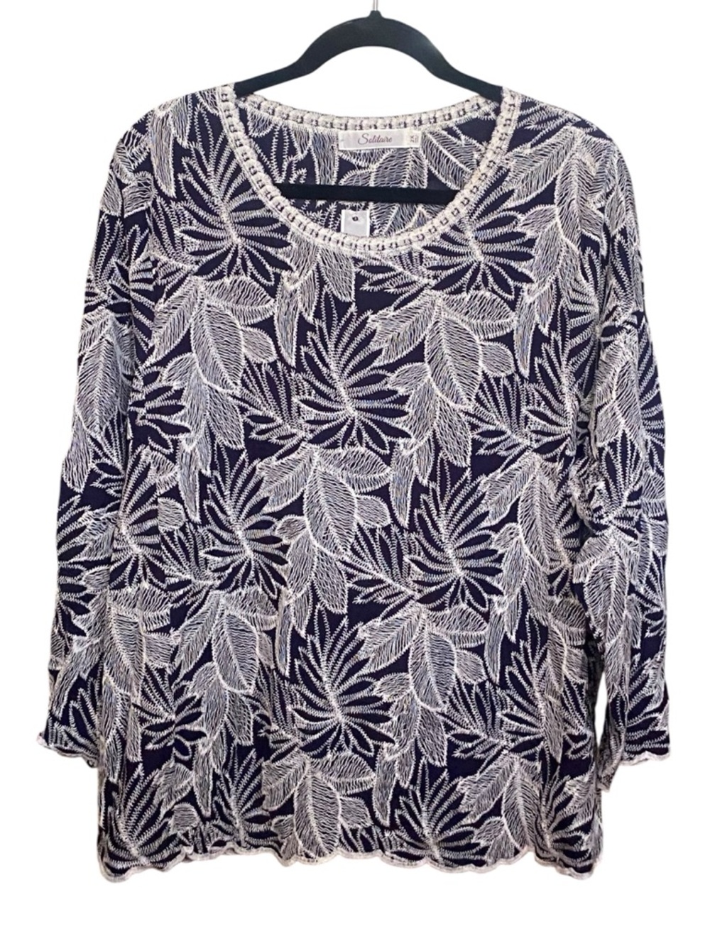Solitaire Navy Blue Floral Boho Embroidered Blouse Womens Plus Size 2X NWT